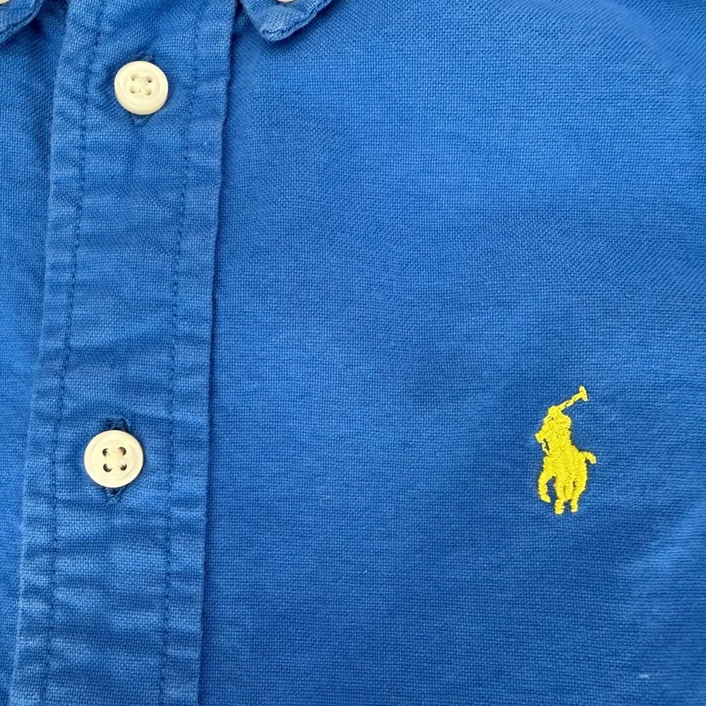 Ralph Lauren Boys Blue Short Sleeve Oxford Button Down Shirt Size 4 4T Pony